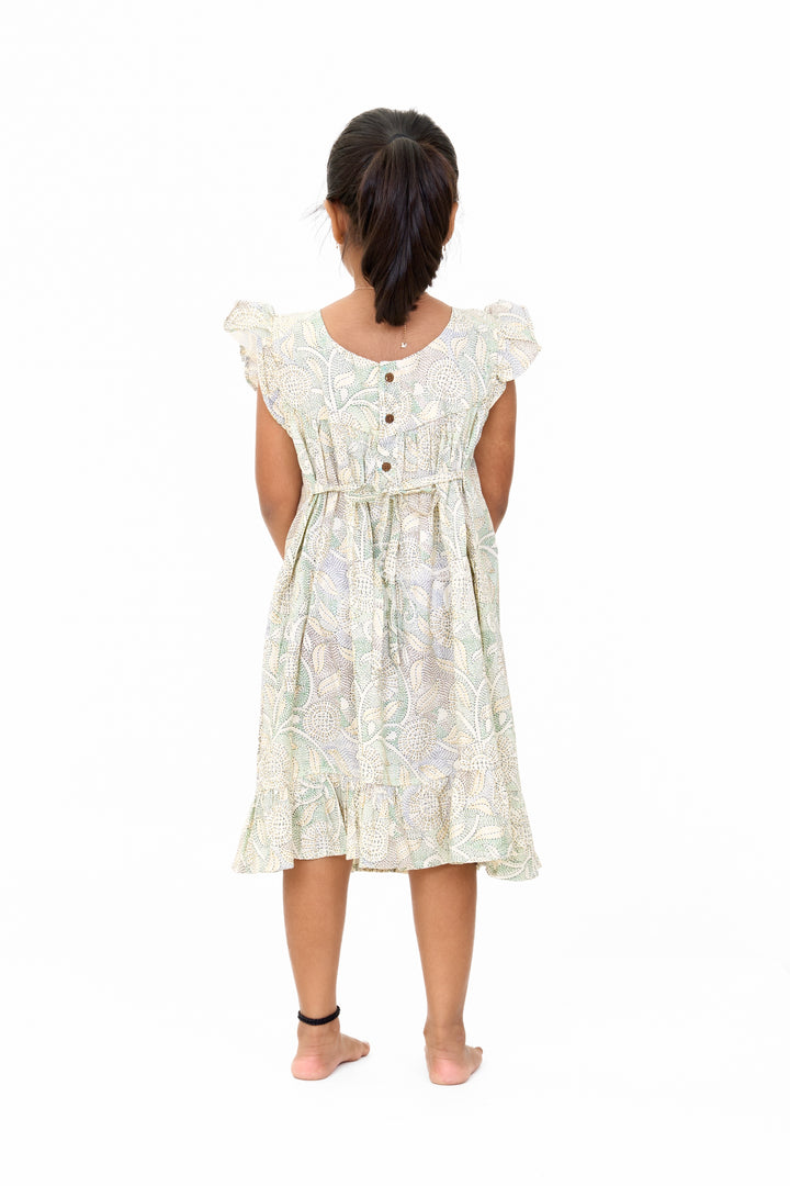 Charming Girls Ethnic Cotton Dress with Traditional Floral Print and Delicate Lace