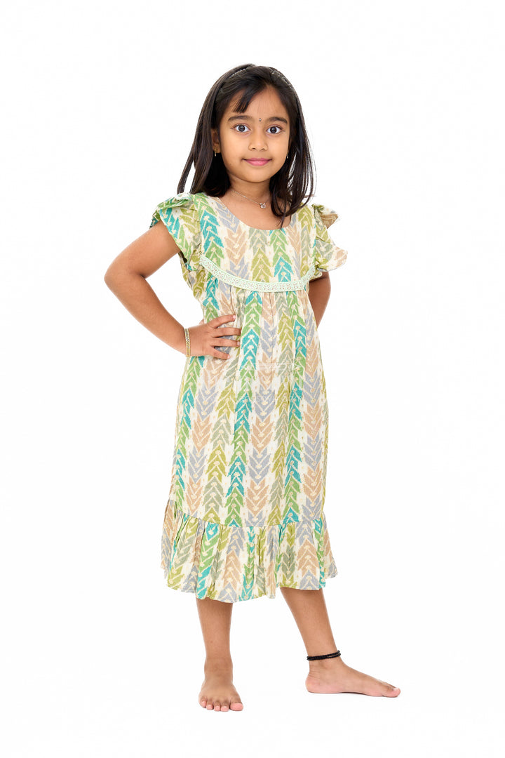 Chic Girls Cotton Summer Frock with Chevron Pattern and Breathable Rayon Fabric