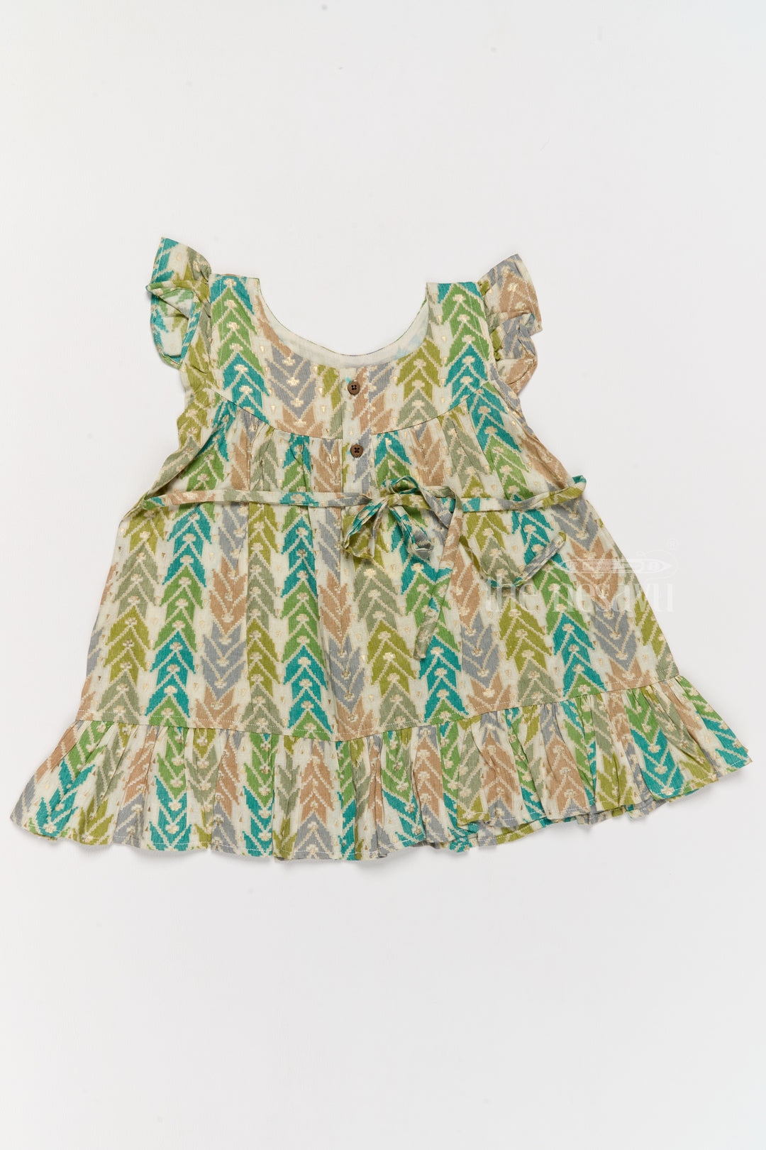 Chic Girls Cotton Summer Frock with Chevron Pattern and Breathable Rayon Fabric