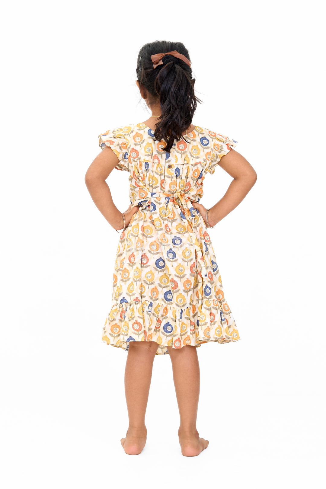 Stylish Girls Cotton Daily Wear Dress with Vibrant Floral Pattern and Ruffle Details