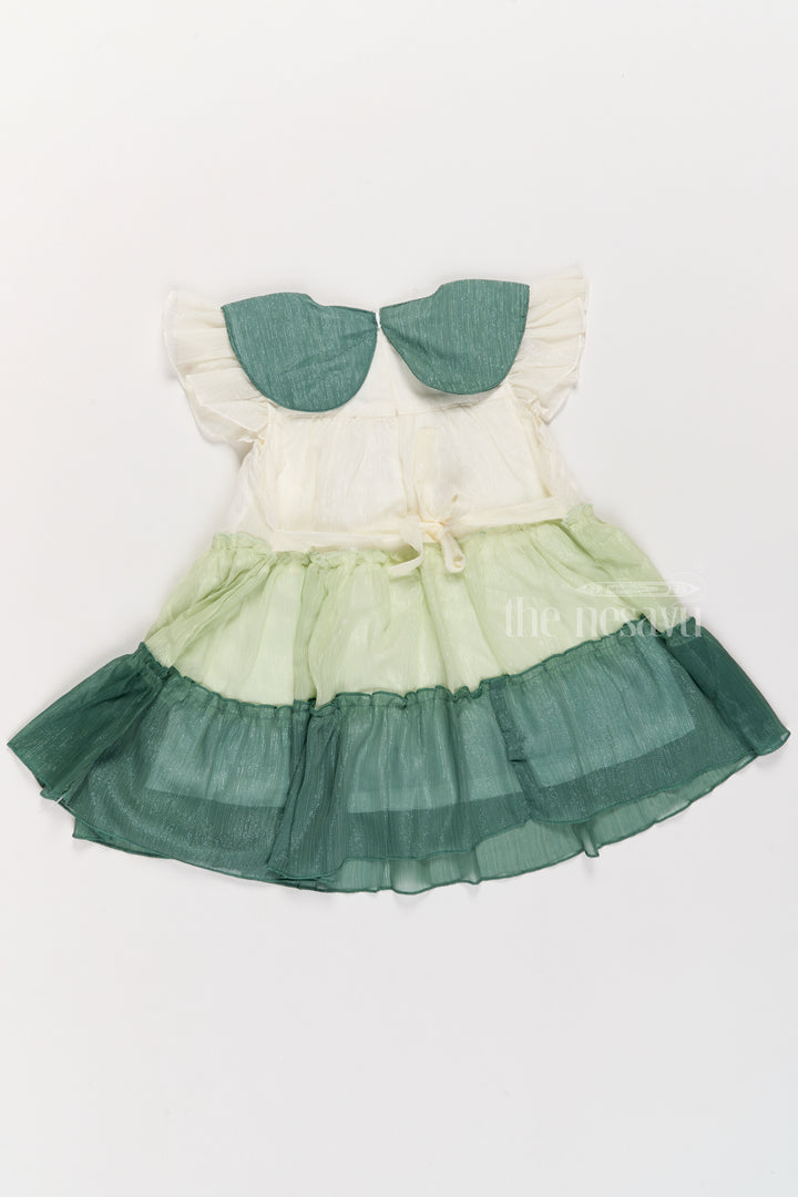 Girls Fancy Gown with Green Tiered Skirt and Oversized Collar