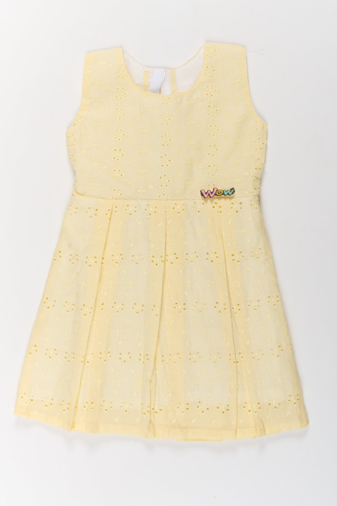 Girls Normal Cotton Frock in Yellow with Delicate Eyelet Embroidery