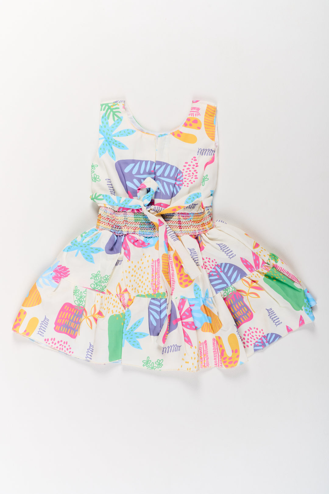 Girls Cotton Sleeveless Frock with Vibrant Prints and Peter Pan Collar