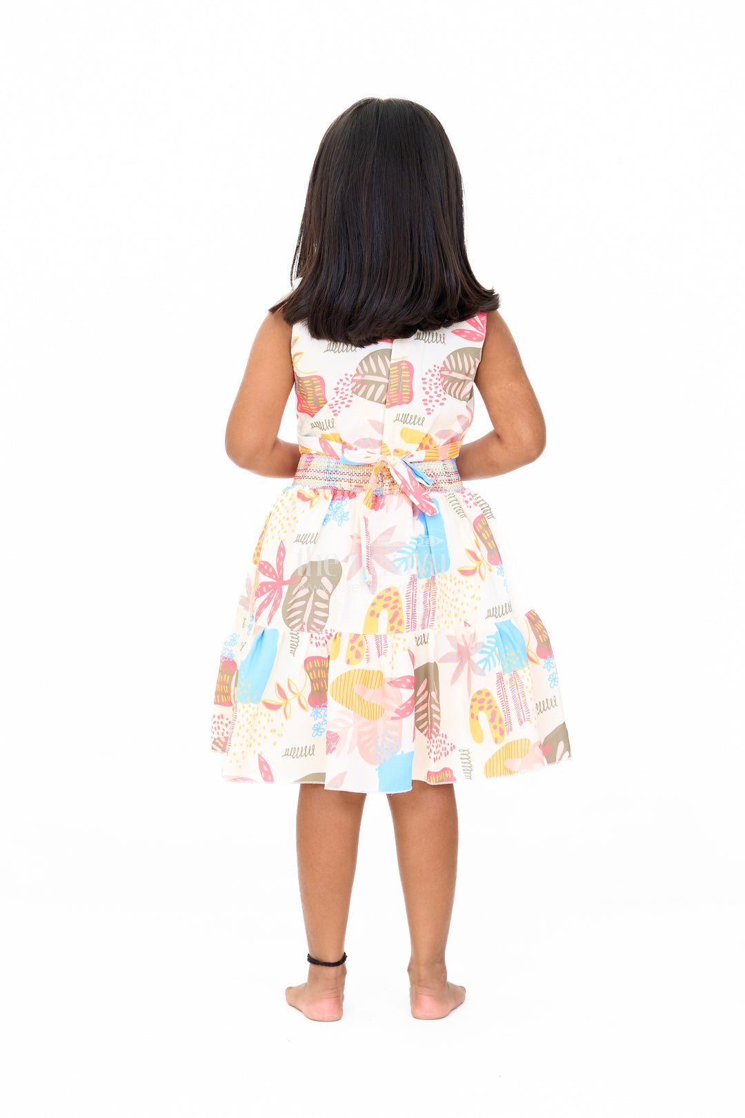 Girls Cotton Sleeveless Frock with Vibrant Prints and Peter Pan Collar