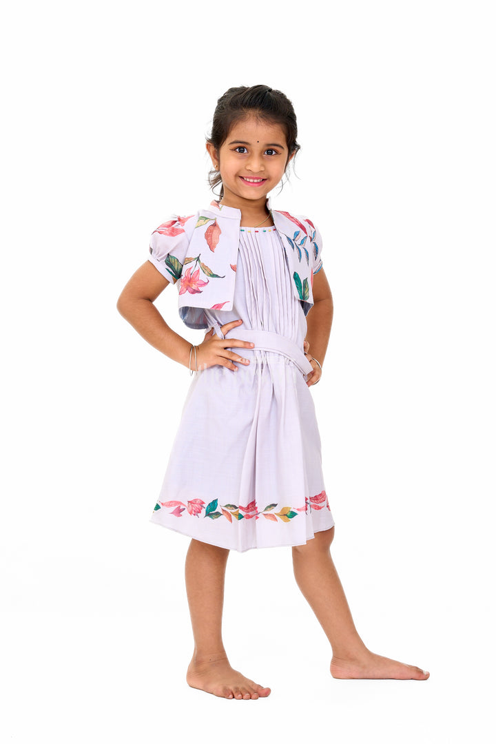 Trendy Indo Western Girls Cotton Frock with Floral Patterns and Waist Tie-Up