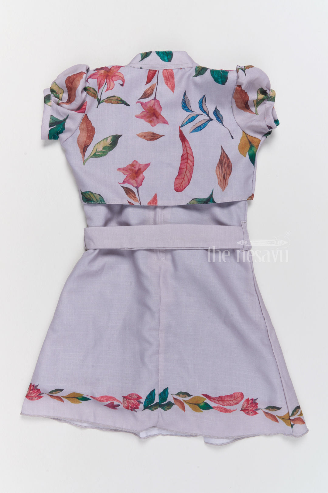 Trendy Indo Western Girls Cotton Frock with Floral Patterns and Waist Tie-Up