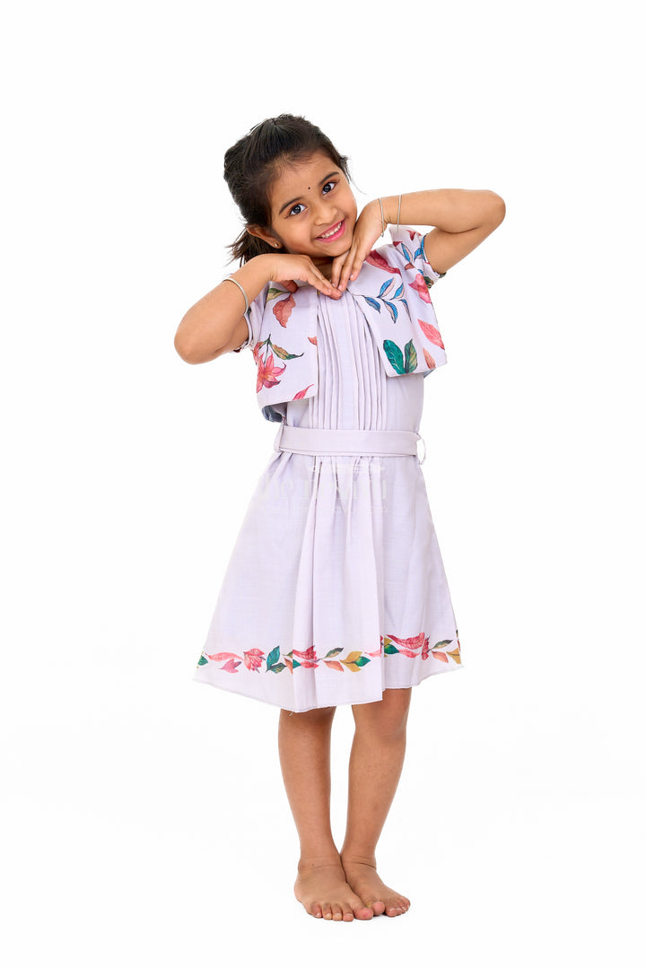 Trendy Indo Western Girls Cotton Frock with Floral Patterns and Waist Tie-Up