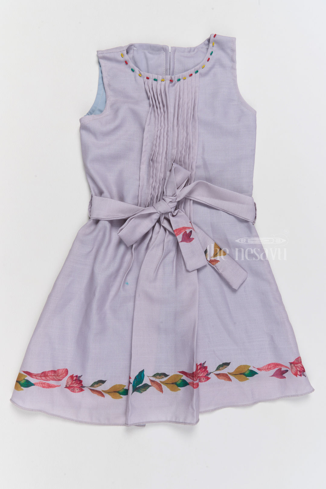 Trendy Indo Western Girls Cotton Frock with Floral Patterns and Waist Tie-Up