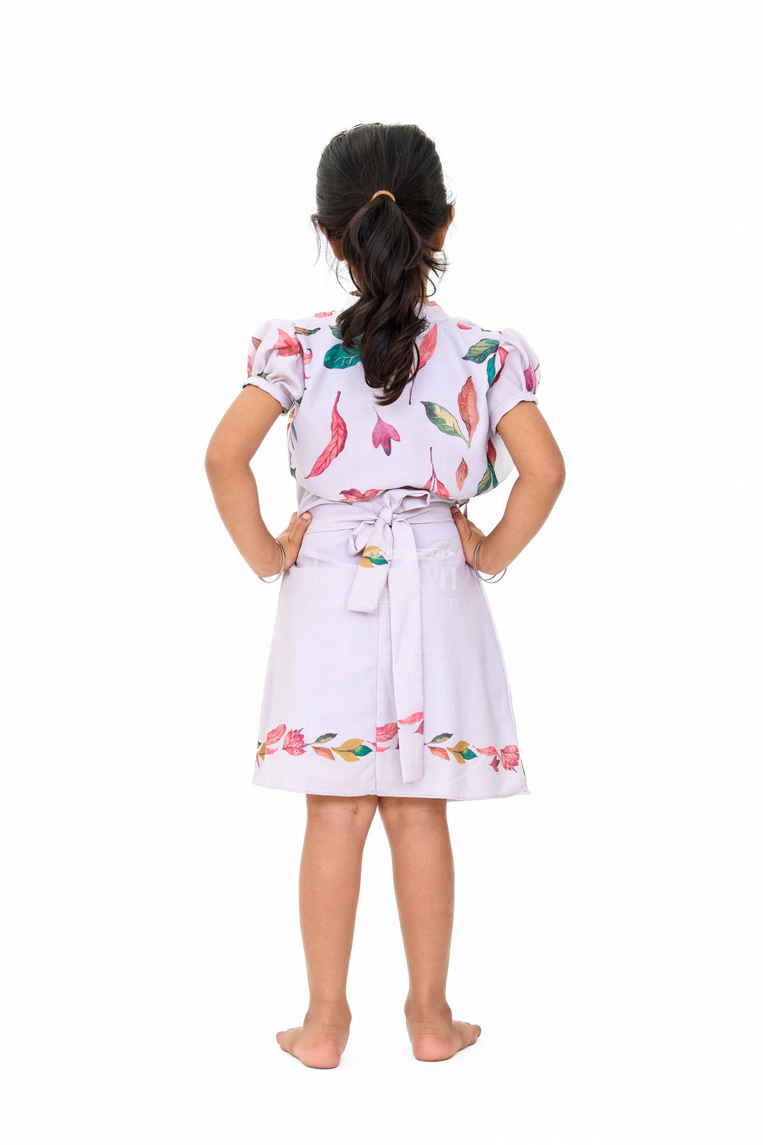 Trendy Indo Western Girls Cotton Frock with Floral Patterns and Waist Tie-Up