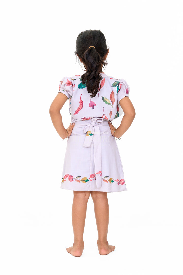 Trendy Indo Western Girls Cotton Frock with Floral Patterns and Waist Tie-Up