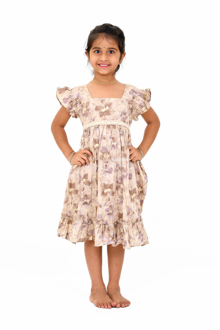 Girls Cotton Casual Summer Dress with Floral Prints and Ruffled Hem