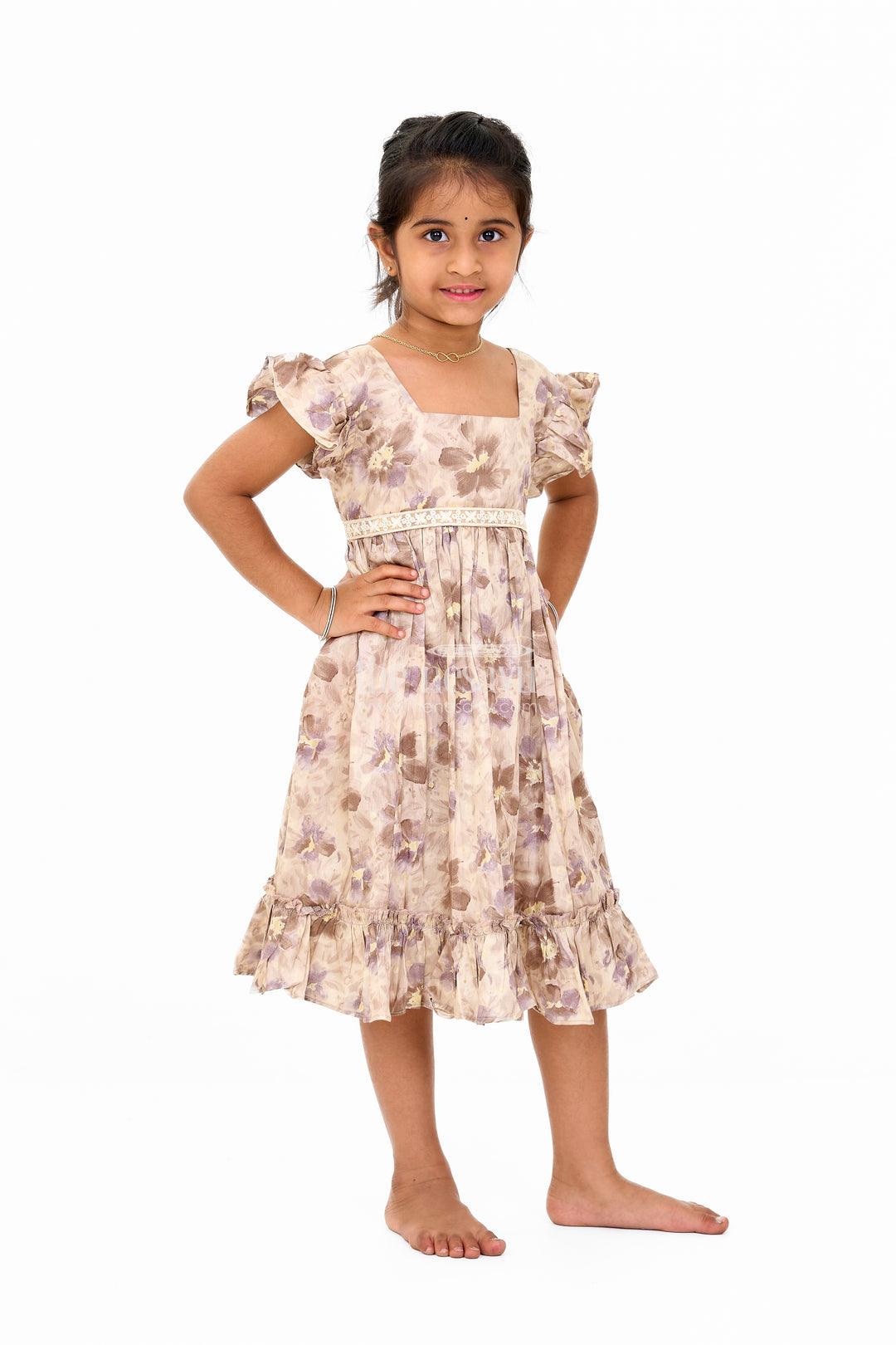 Girls Cotton Casual Summer Dress with Floral Prints and Ruffled Hem