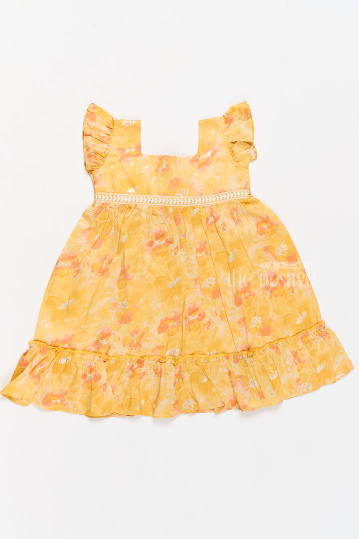 Girls Cotton Summer Dress for Babies with Yellow and Orange Floral Prints