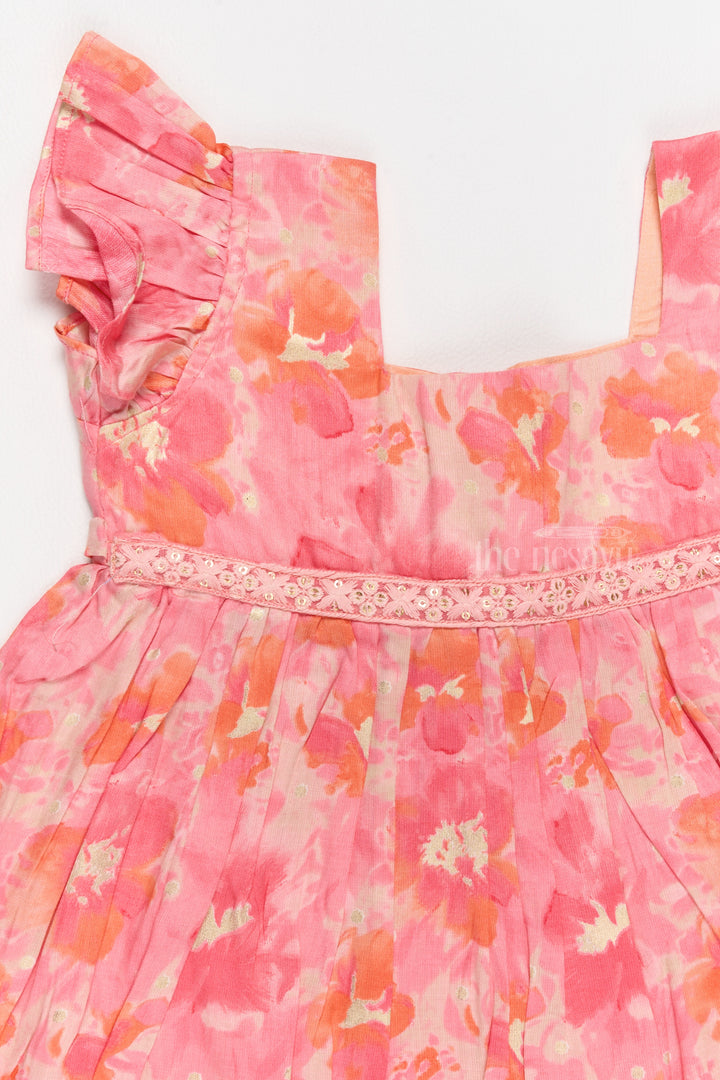 Simple Cotton Frocks for Babies in Pink with Ruffled Hem and Floral Print