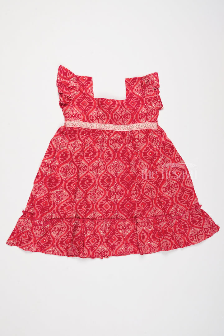 Gown for Girls Party Wear in Pink with Intricate Patterns and Ruffles