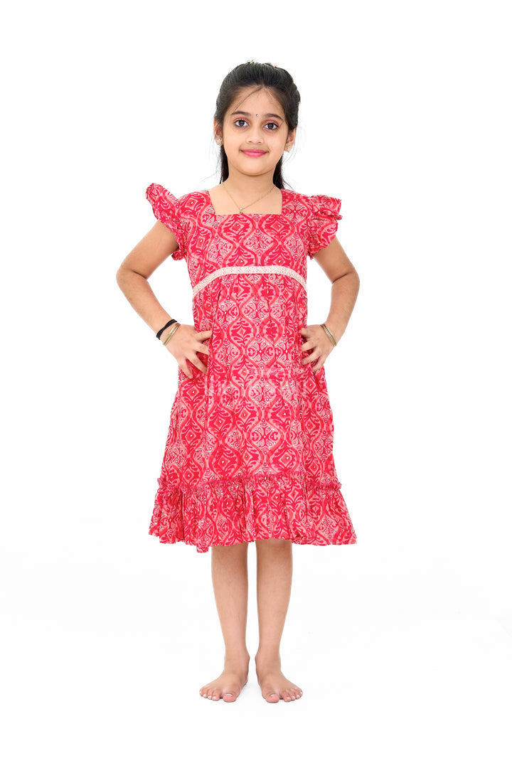 Gown for Girls Party Wear in Pink with Intricate Patterns and Ruffles