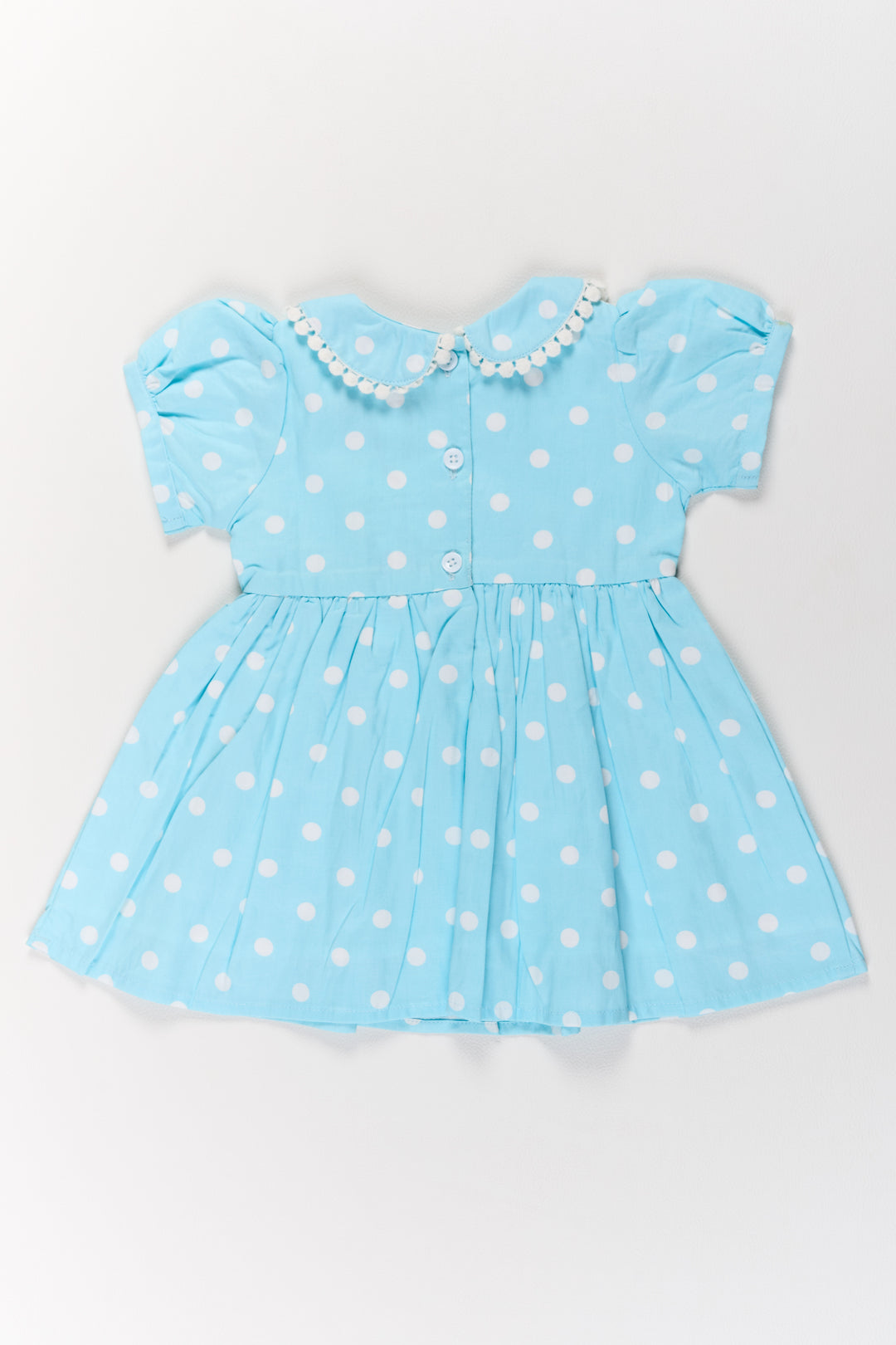 Traditional Attire for Girls in Blue Polka Dot Print with Peter Pan Collar