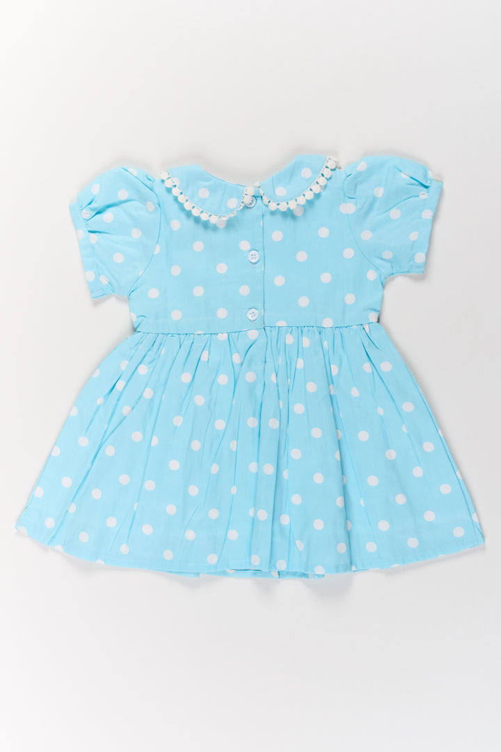 Traditional Attire for Girls in Blue Polka Dot Print with Peter Pan Collar