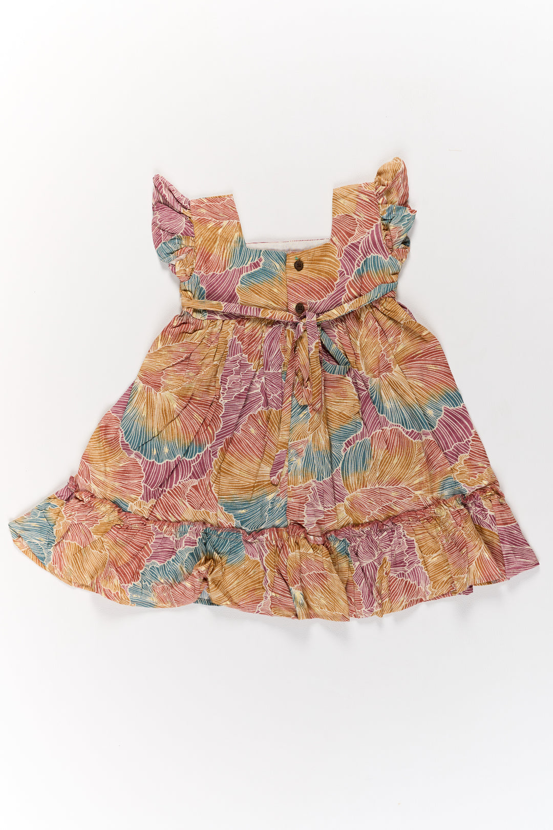 Organza Frock for Girls in Multicolor Leaf Pattern with Flared Design