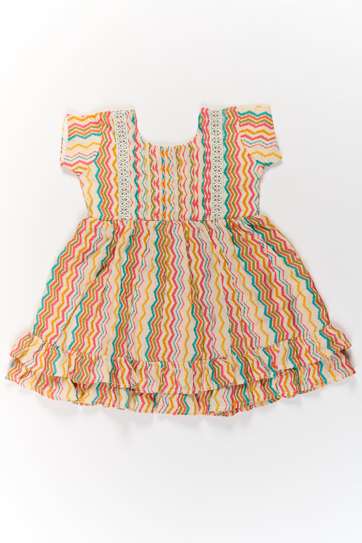 Multicolor Girls Cotton Frock with Striped Pattern and Sleeveless Design for Casual Wear