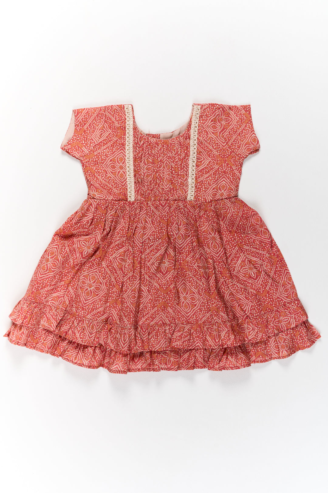 Charming Red Cotton Mini Frock for Girls with Delicate Prints and Flared Hem