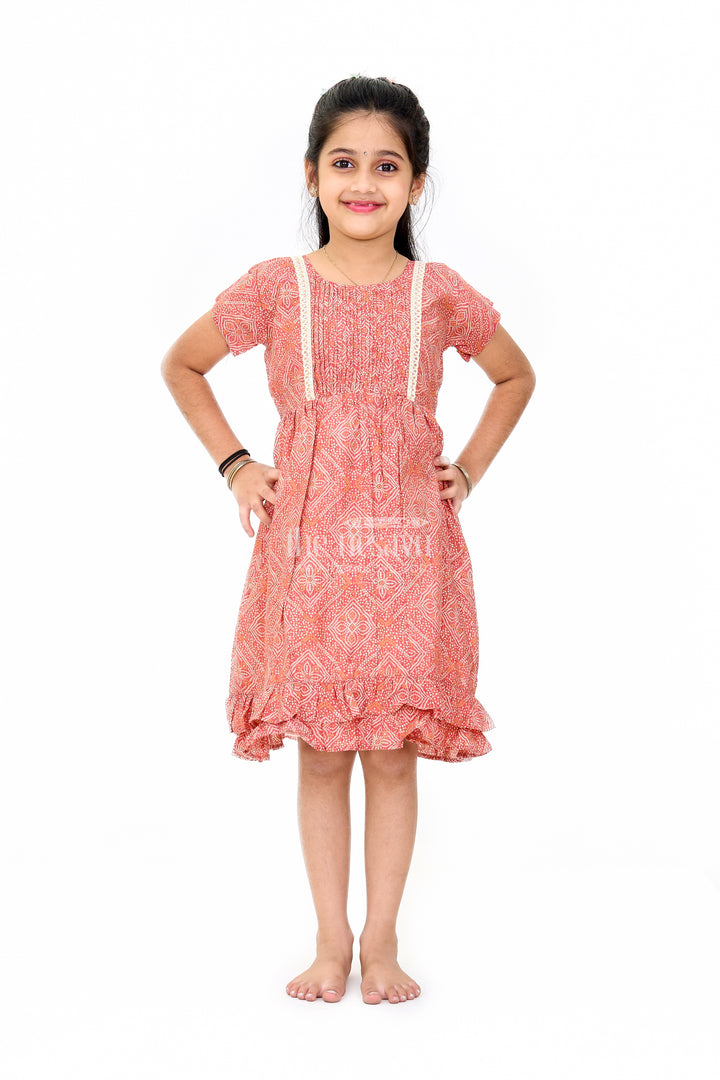 Charming Red Cotton Mini Frock for Girls with Delicate Prints and Flared Hem