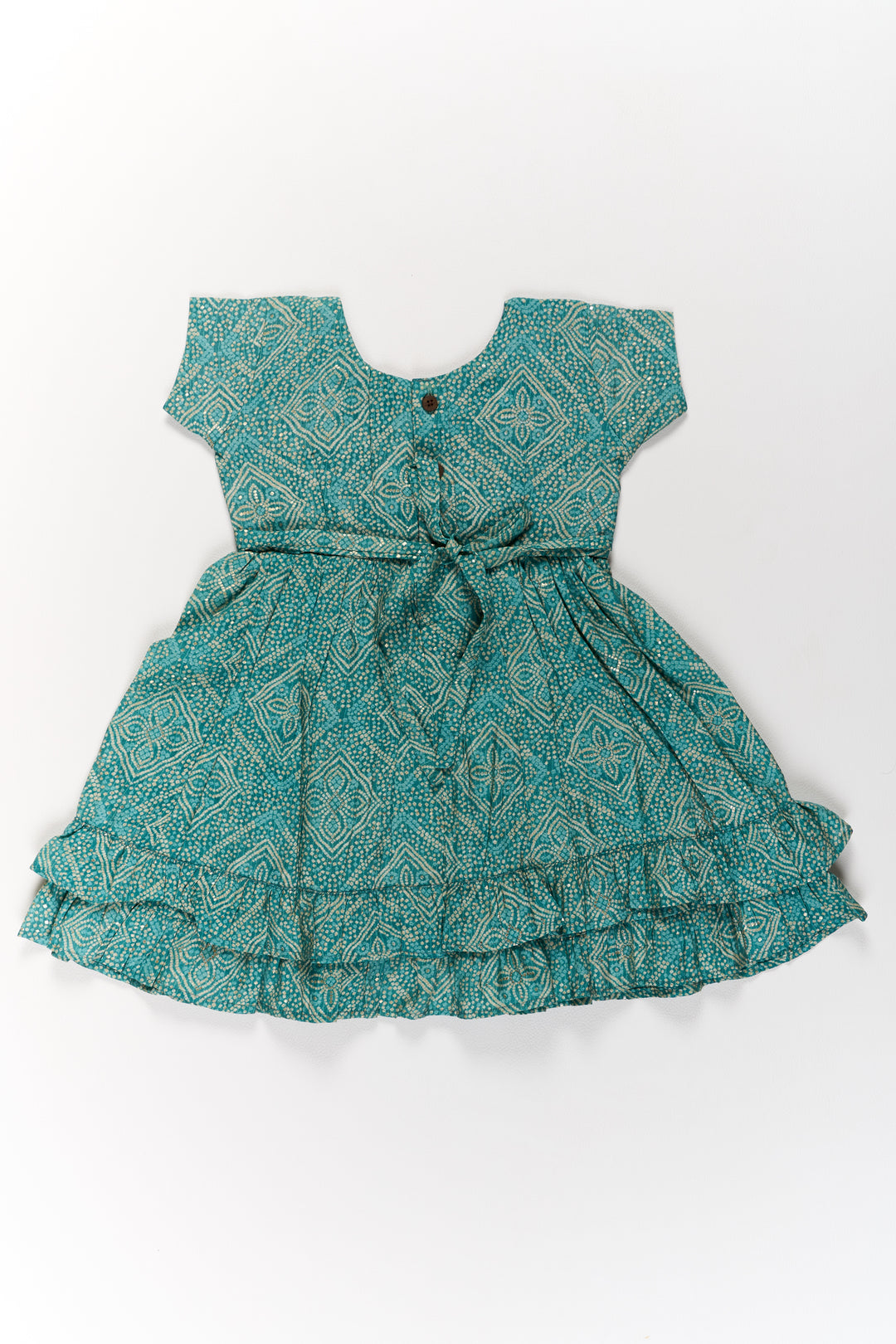 Elegant Green Cotton Girls Frock with Floral Print and Lace Detailing for Casual Wear