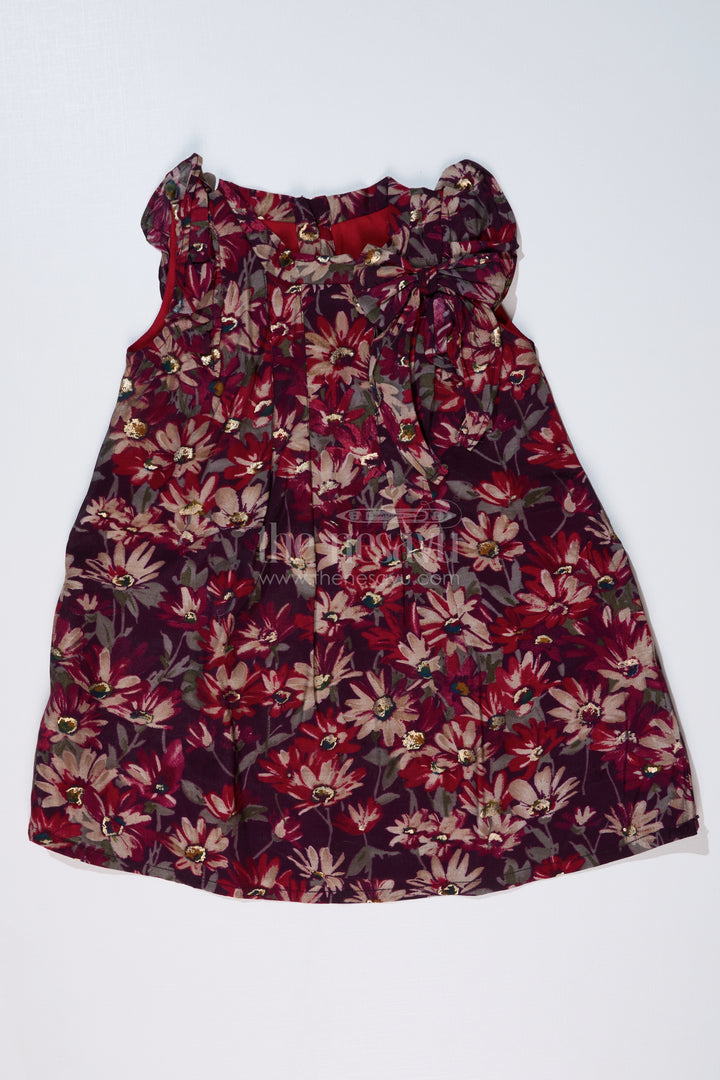 Girls Half Frock Dress in Muslin Silk with Floral Print and Decorative Bow