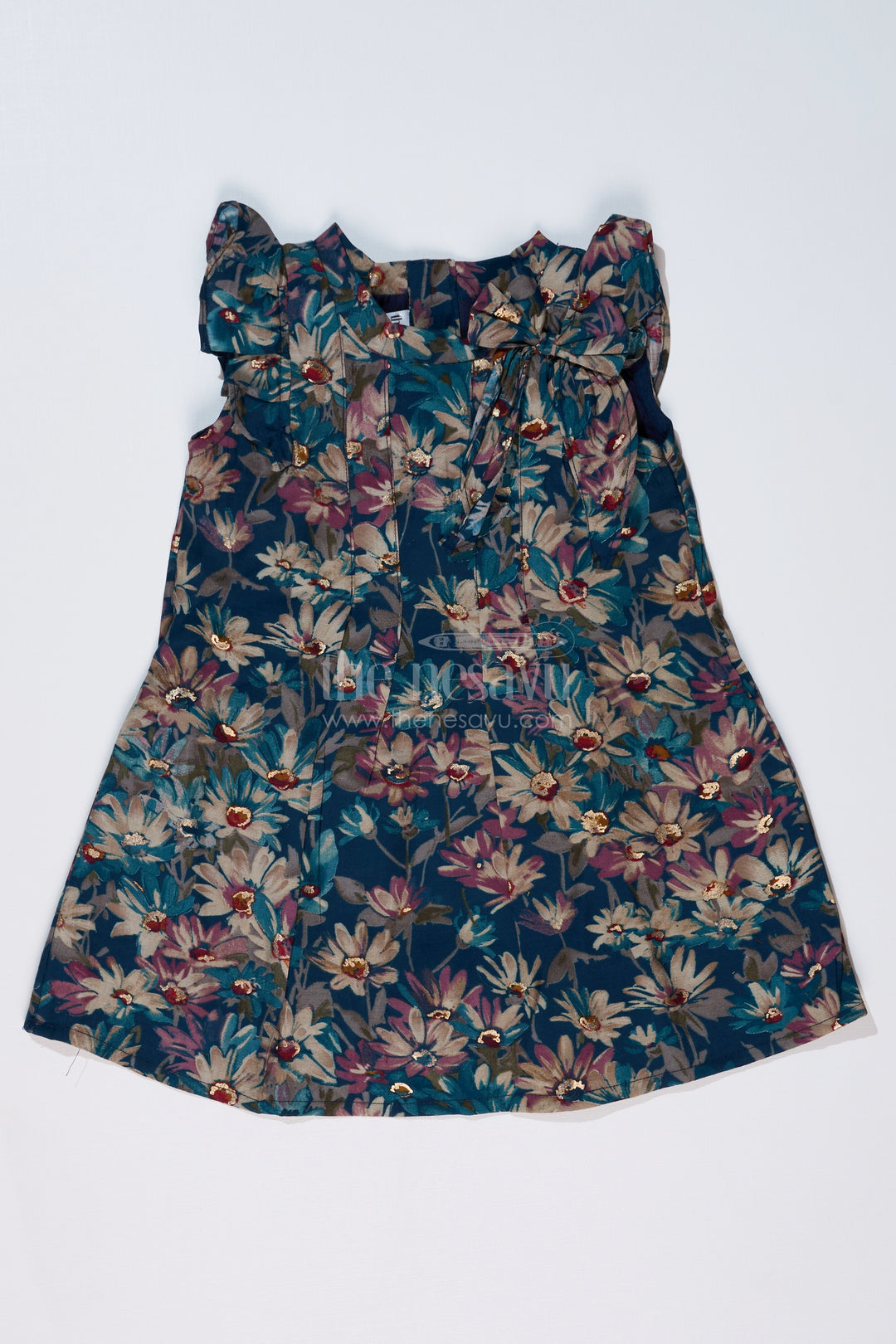 Girls Hot Frock in Muslin Silk with Floral Print and Elegant Shoulder Bow