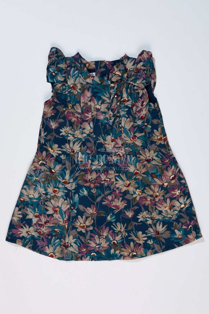 Girls Hot Frock in Muslin Silk with Floral Print and Elegant Shoulder Bow