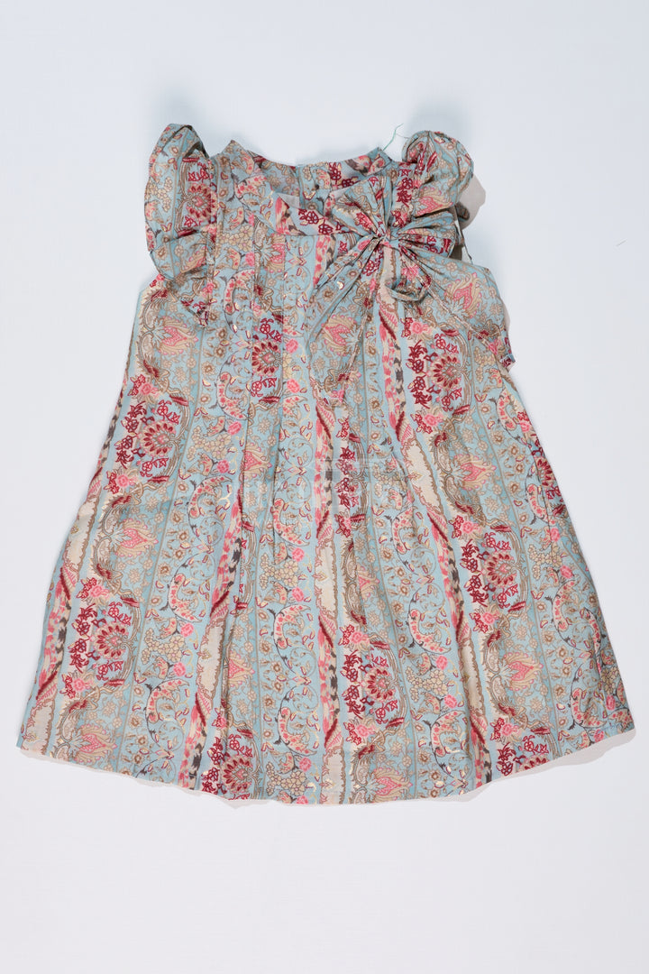 Girls Latest Frock in Muslin Silk with Intricate Print and Decorative Bow