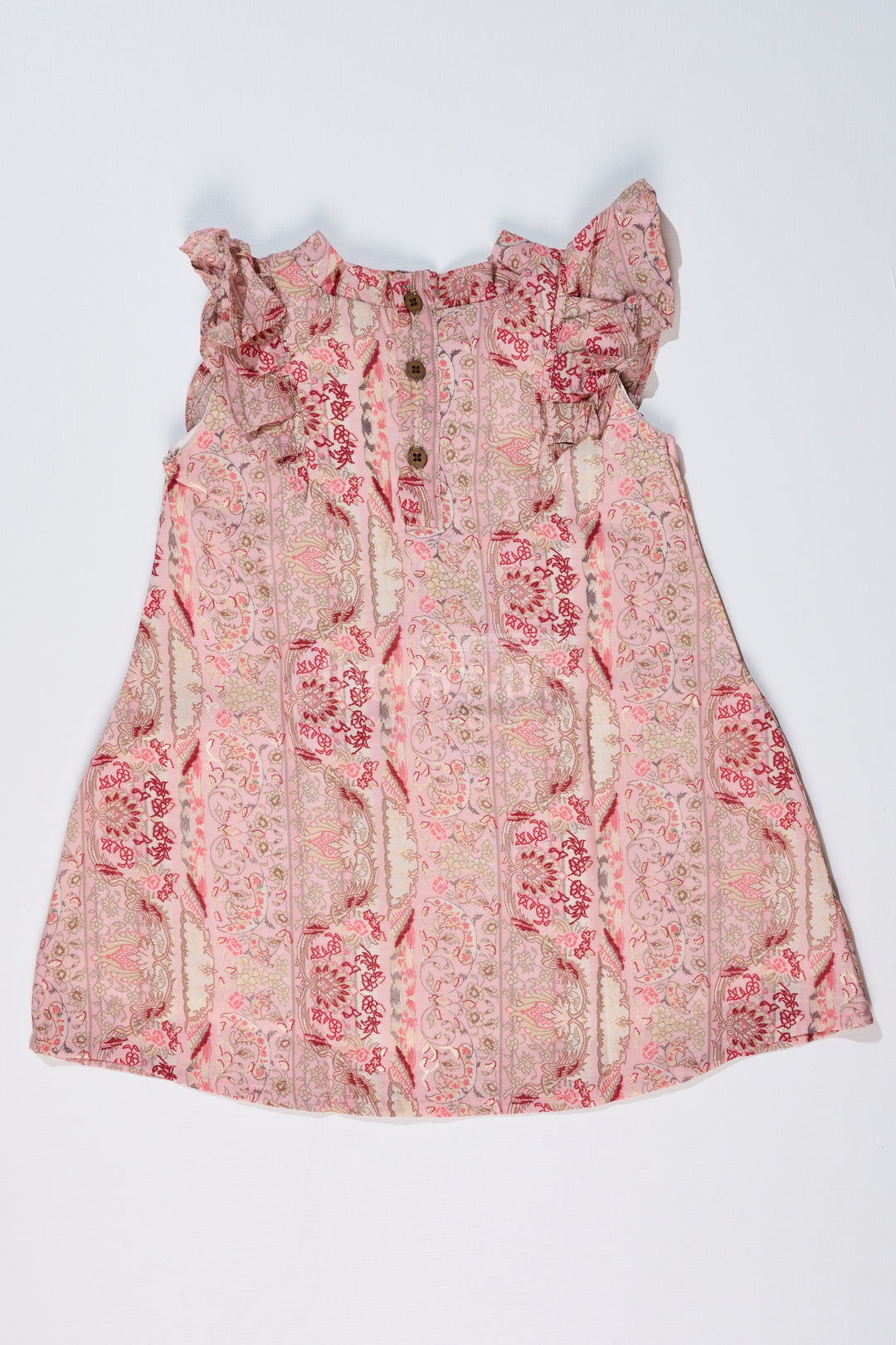 Girls Readymade Frock in Muslin Silk with Elegant Floral Design and Shoulder Bow