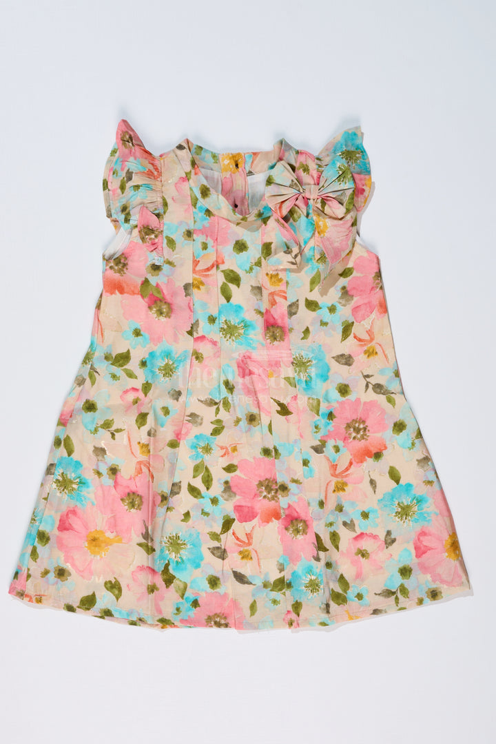 Girls Casual Frocks in Muslin Silk with Soft Floral Print and Stylish Bow