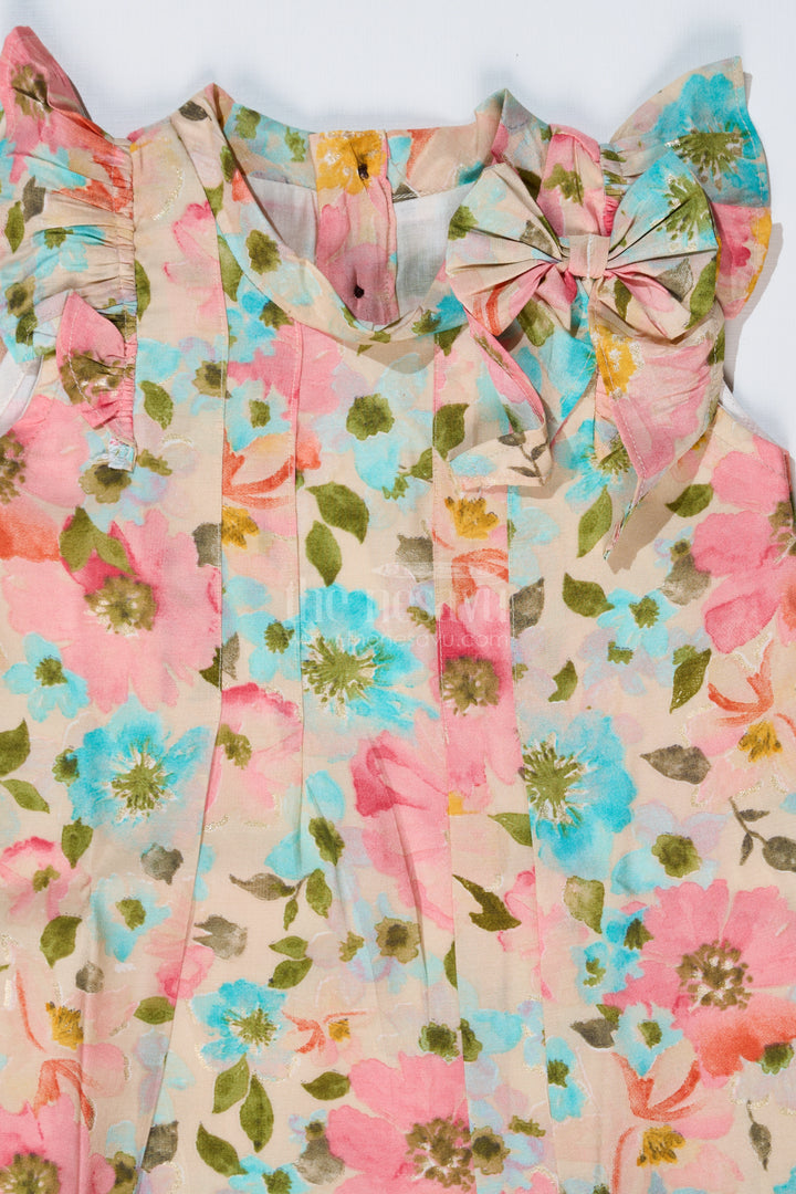 Girls Casual Frocks in Muslin Silk with Soft Floral Print and Stylish Bow