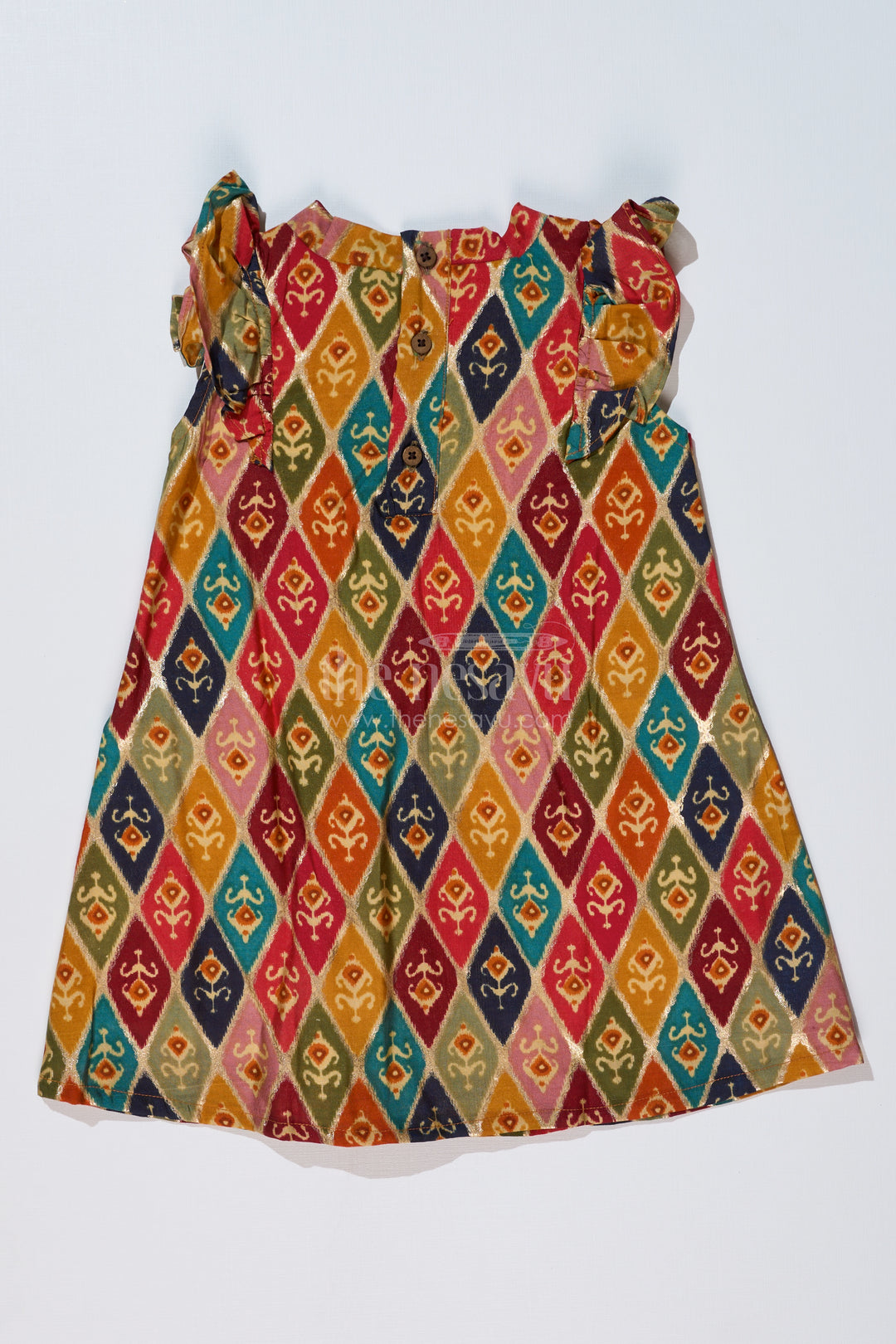 Girls Flower Frock in Muslin Silk with Traditional Ikat Print and Stylish Bow