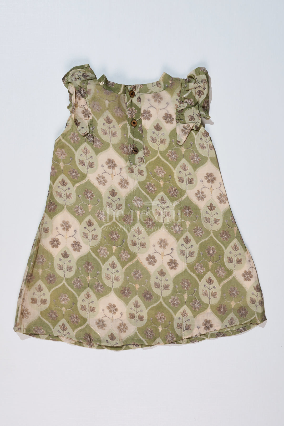 Girls Cotton Blend Dresses in Muslin Silk with Subtle Floral Print and Elegant Bow