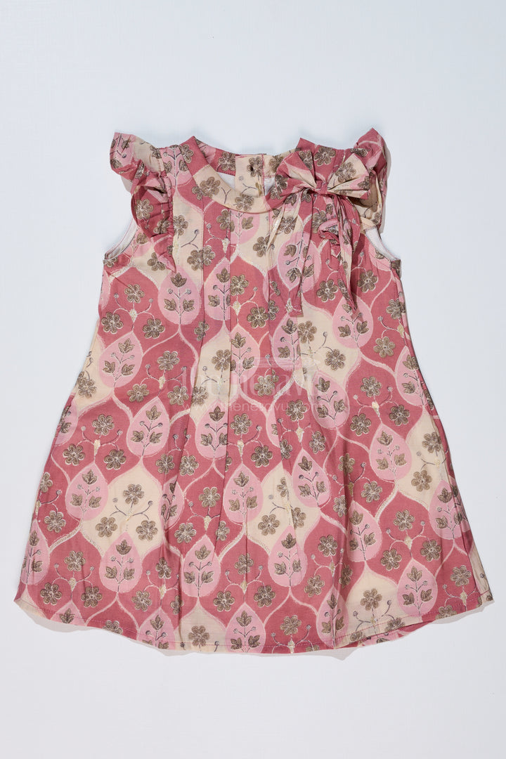 Girls Floral Print Long Frock in Muslin Silk with Pleated Design and Stylish Bow