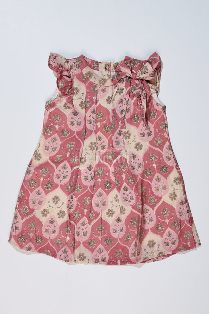 Girls Floral Print Long Frock in Muslin Silk with Pleated Design and Stylish Bow