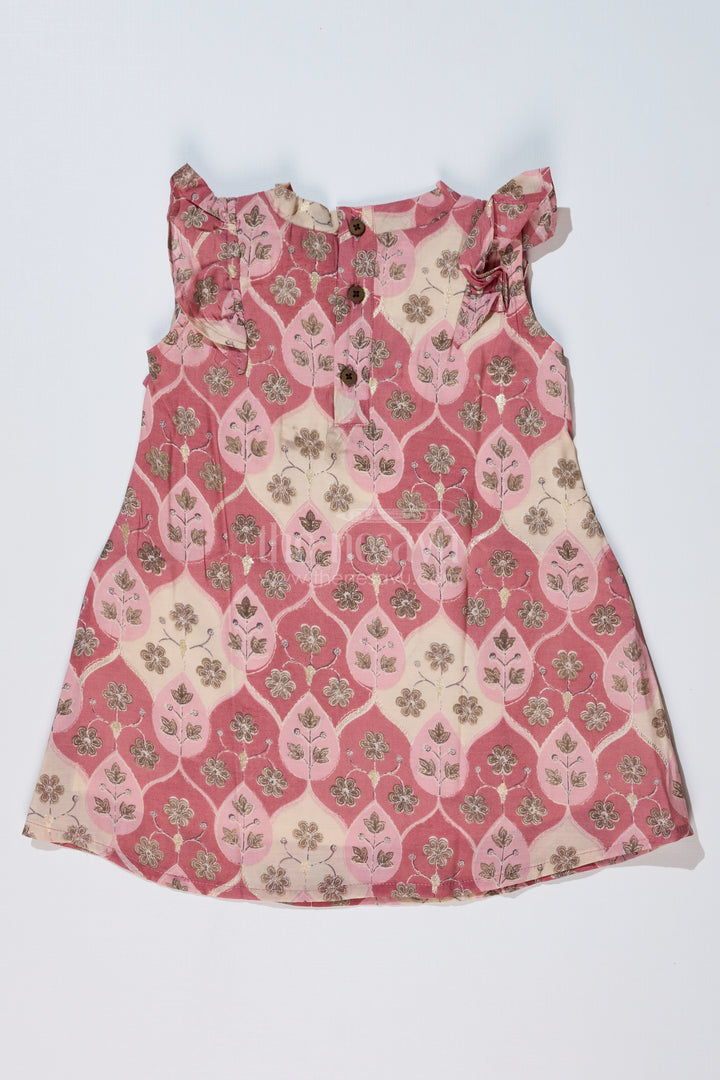 Girls Floral Print Long Frock in Muslin Silk with Pleated Design and Stylish Bow