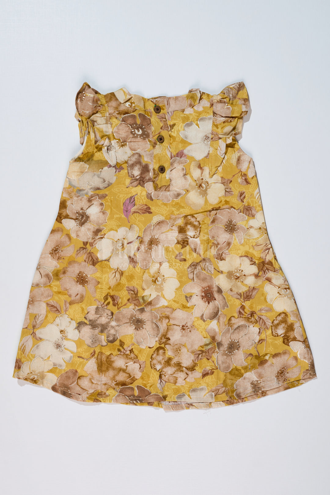 Girls Yellow Cotton Frock with Floral Prints and Elegant Pleats for Comfortable Everyday Wear