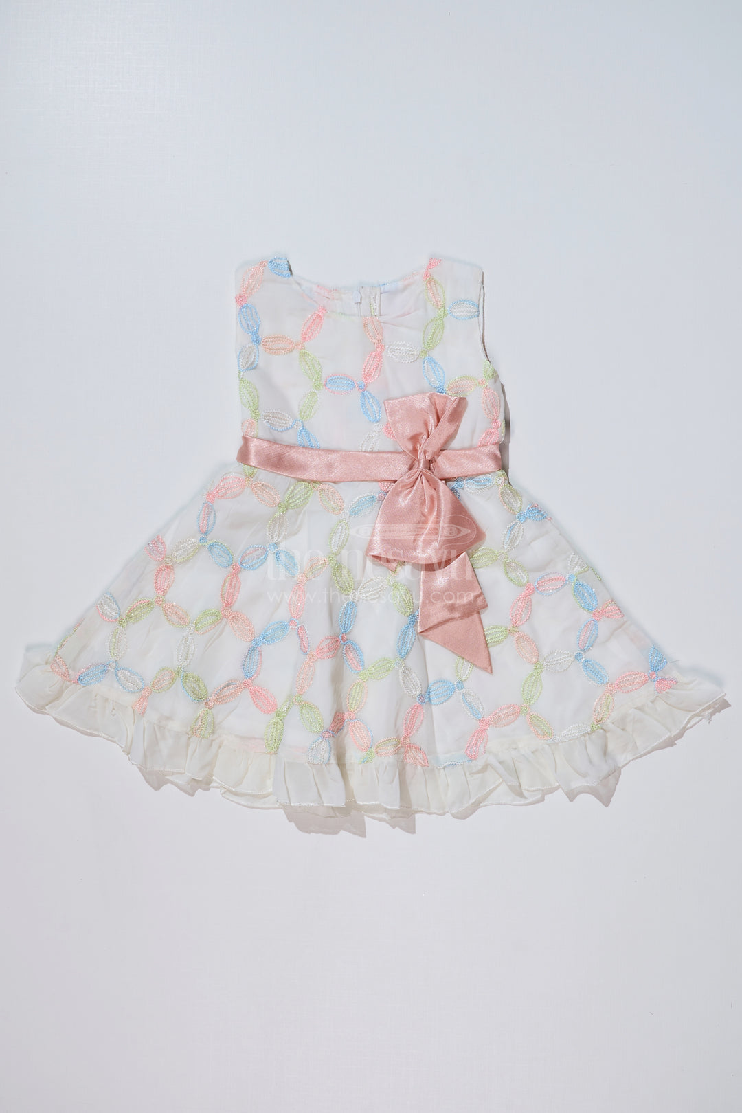 Stylish Multi Color Casual Dress for Girls in Fancy Designer Fabric with Bow Accent