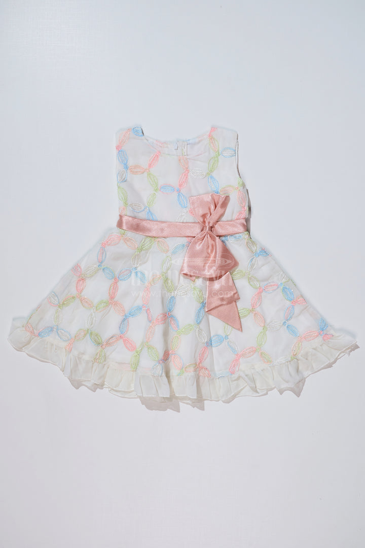 Stylish Multi Color Casual Dress for Girls in Fancy Designer Fabric with Bow Accent