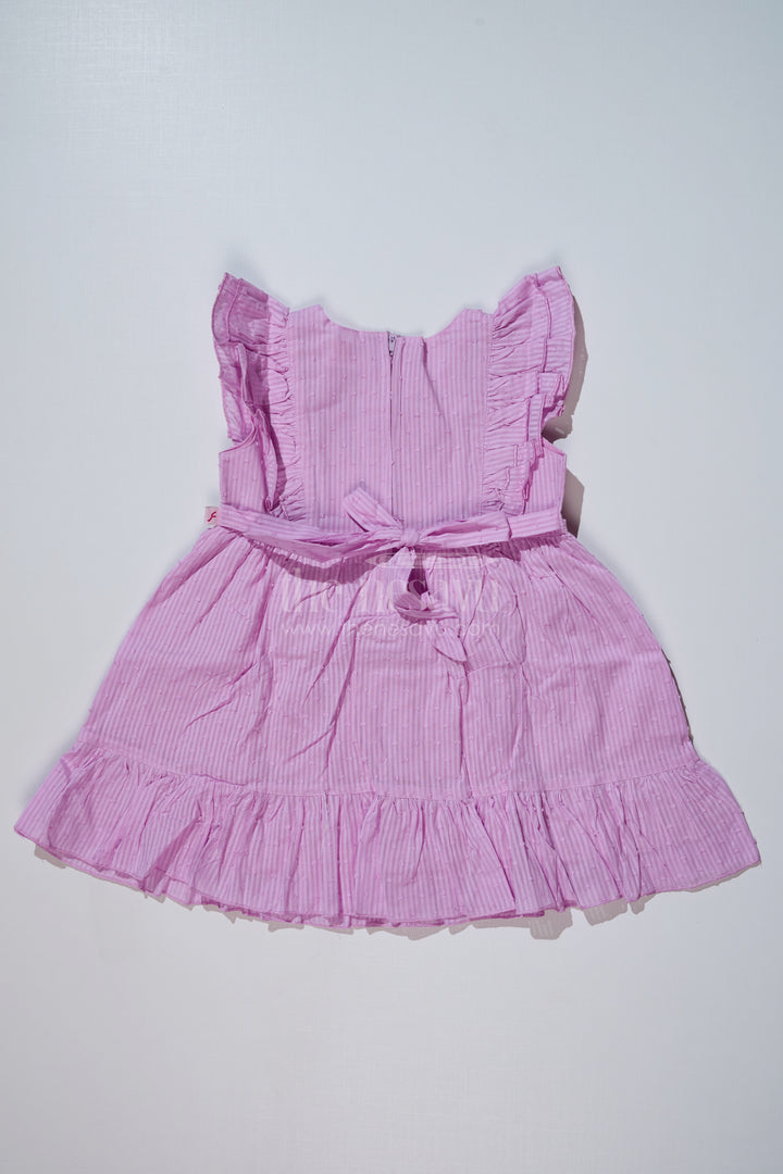 Simple Short Dress for Girls in Cotton with Yoke Embroidery and Ruffled Hem