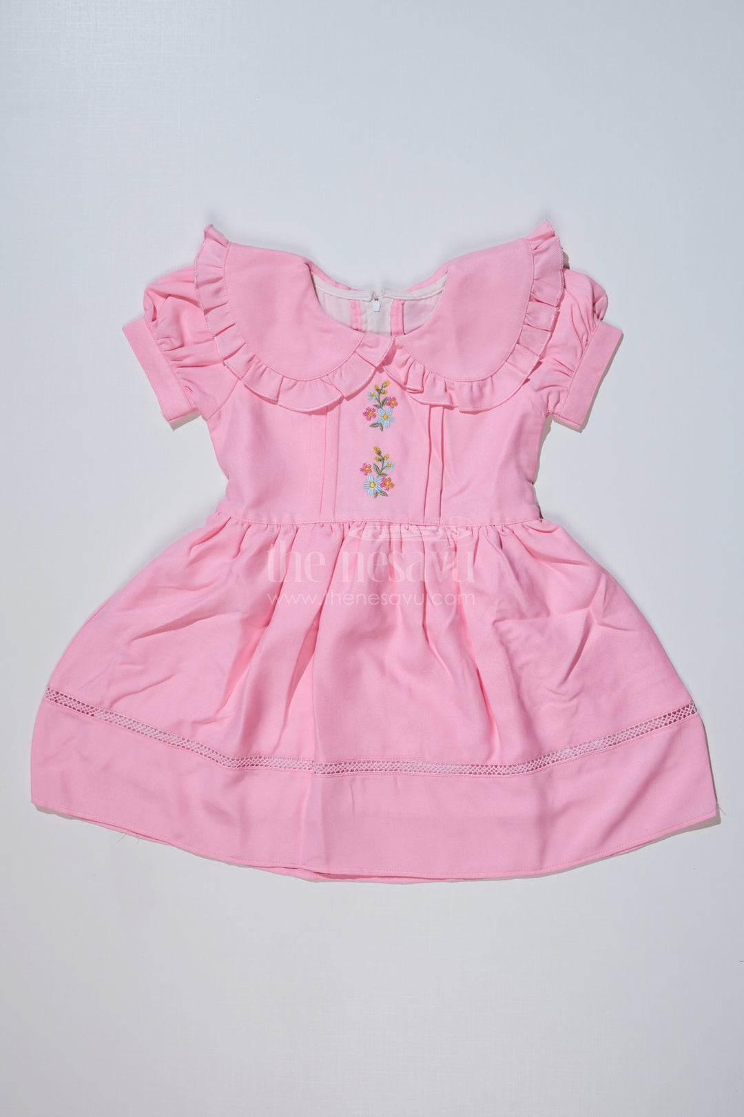 Chhote Bacche Ka Frock in Poly Blended Fabric with Embroidery and Ruffle Collar