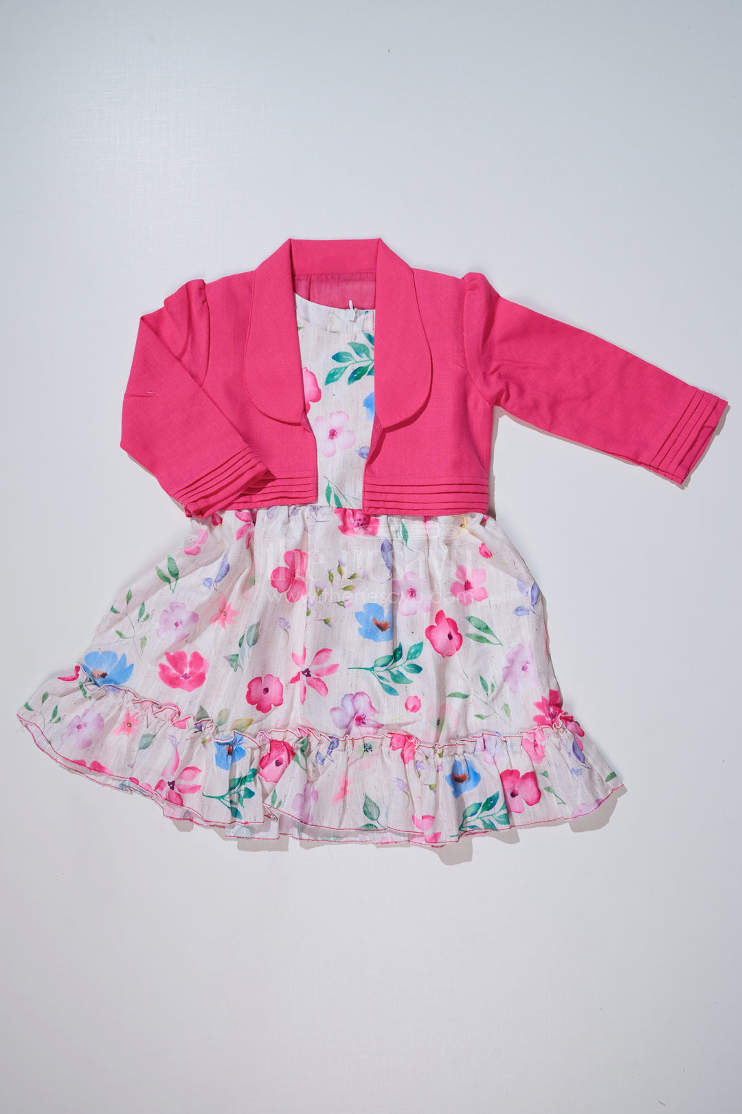 Stylish Frock with Overcoat for Girls in Flax Cotton with Digital Floral Print