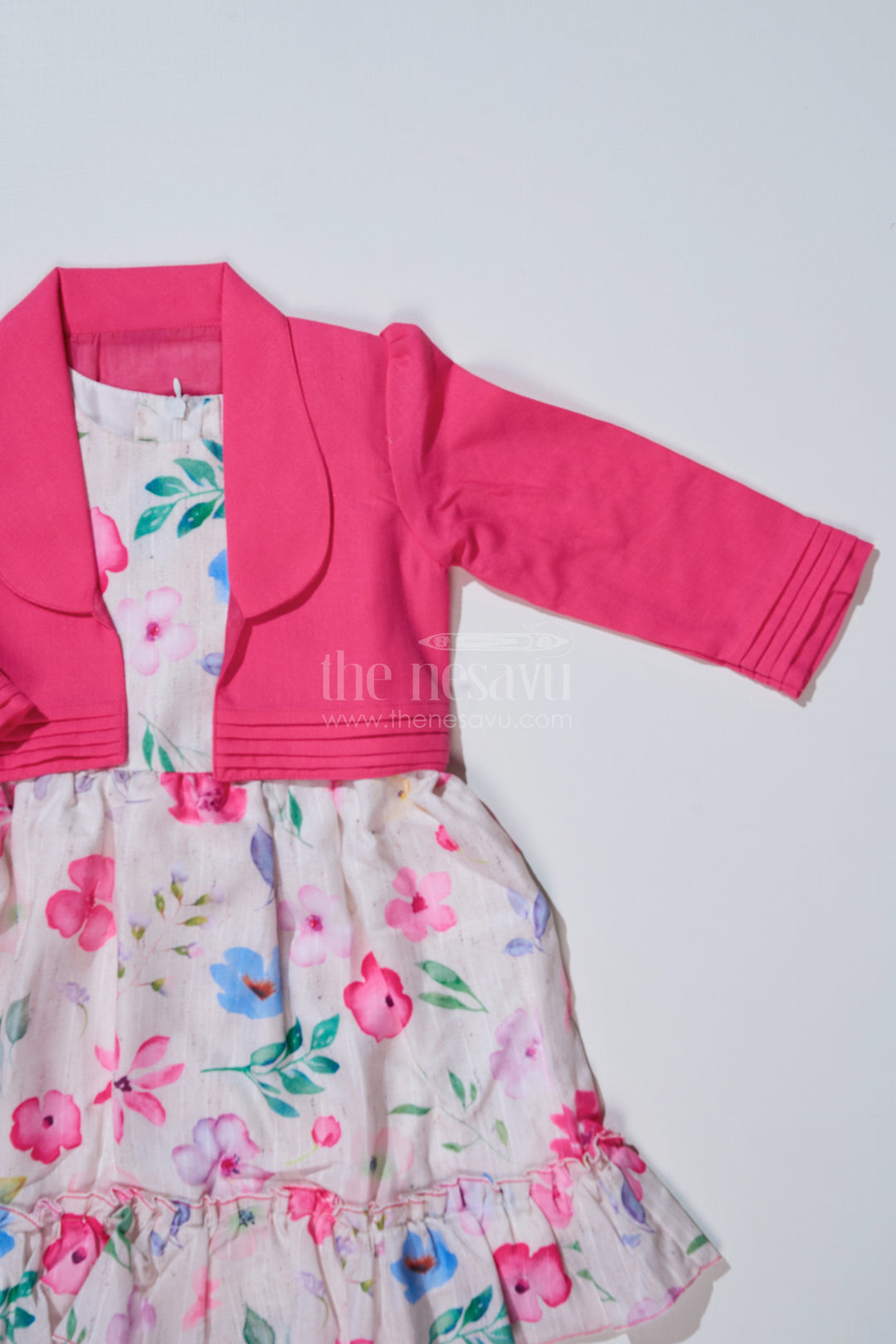 Stylish Frock with Overcoat for Girls in Flax Cotton with Digital Floral Print