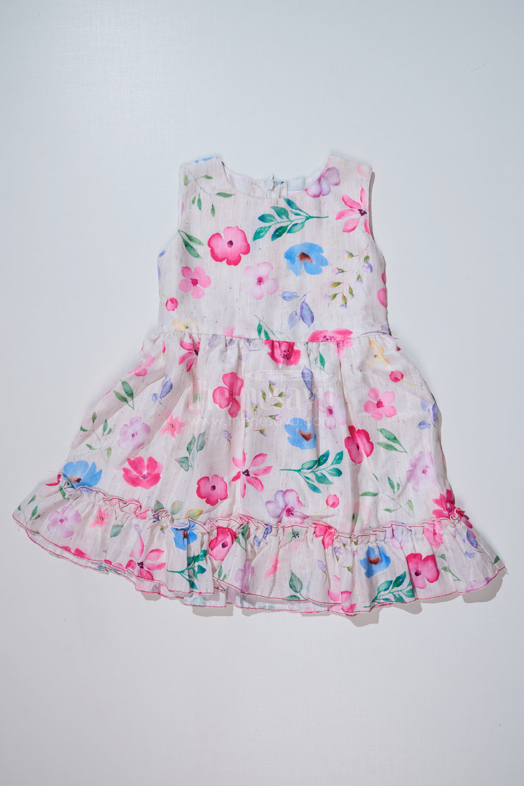 Stylish Frock with Overcoat for Girls in Flax Cotton with Digital Floral Print