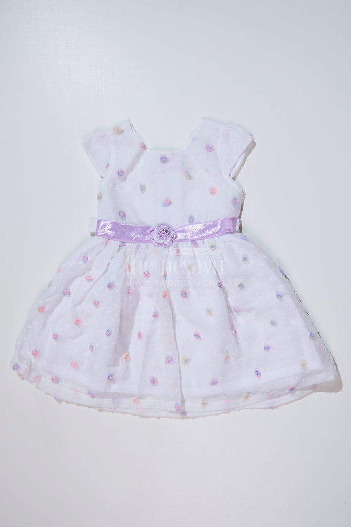 Girls White Frock with Delicate Floral Embroidery and Satin Bow for Elegant Look