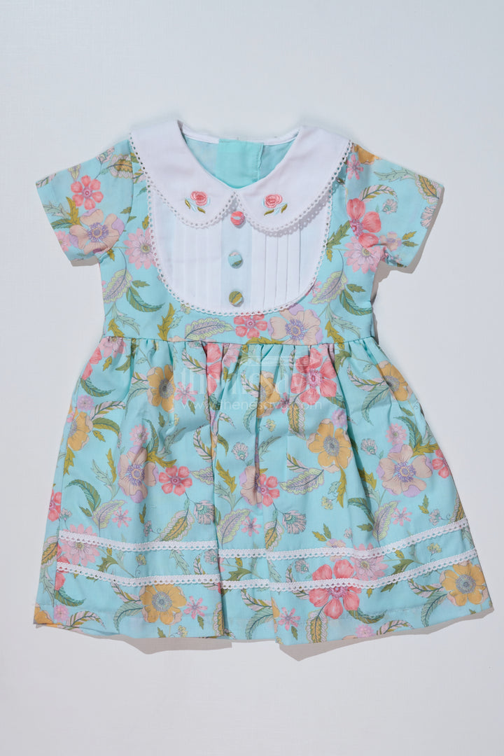 Girls Cotton Blend Casual Dresses with Floral Prints and Peter Pan Collar for Everyday Comfort