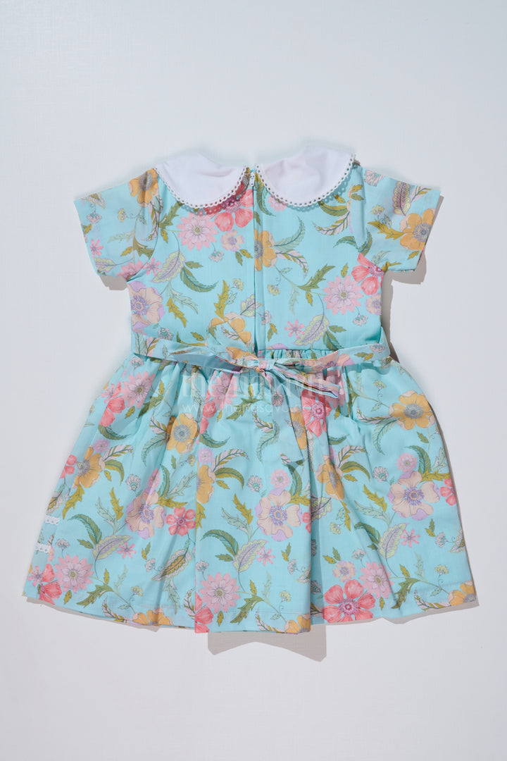 Girls Cotton Blend Casual Dresses with Floral Prints and Peter Pan Collar for Everyday Comfort